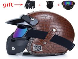PU leather retro open face motorcycle helmet half helmet34 helmet capacete to send 2 pieces of gift DOT quality7054137