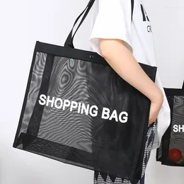 Storage Bags Transparent Nylon Mesh Shopping Bag Large Capacity Shoulder Handbag For Breathable Beach Travel Storarge Black