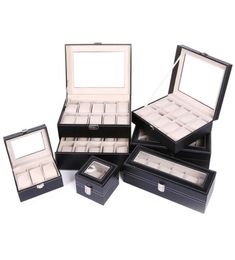 PU Leather Watch Boxes 2 3 5 6 10 12 20 24 Grids Storage Organiser Box Display Watch Case9529550