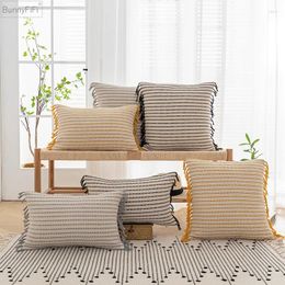 Pillow Stripe Tassels Cover Yellow Grey Black Woven For Home Decoration Sofa Bed Living Room Couch 45x45cm/30x50cm