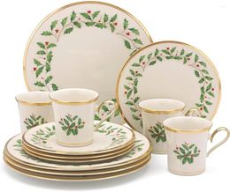 Plates Lenox 6122048 Holiday 12-Piece Plate & Mug Set Dinner Serving Dishes Sets And