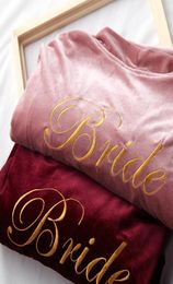 Velvet Bridal Bridesmaid Robes 2022 Custom Design Maid of Honour Gifts Embroidery Bridal Party Robe Long Sleeves M L XXL Pyjama Wea4540117