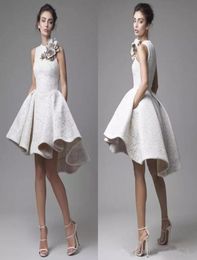 Krikor Jabotian Lace Prom Dresses High Low Jewel Neckline Handmade Flower Appliqued Formal Dress Short Lace Party Dresses Evening 7119893