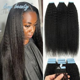 Extensions Kinky Straight Tape In Human Hair Extensions 100% Remy Tape in Hair Adhesive Invisible Brazilian Natural Black 12"26" inches