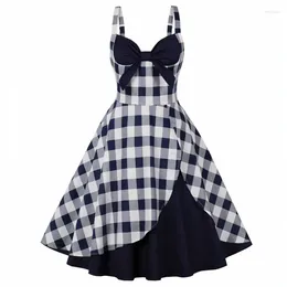 Casual Dresses Women Pin Up Grid Printing Party Dress Summer Spaghetti Strap Retro Robe 60s 50s Vintage Rockabilly Swing Vestido