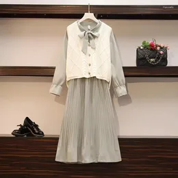 Work Dresses Horse Clip Dress Set Female 2024 Spring And Autumn Korean Version Of Long-sleeved Pleated Long Paragraph Two Sets