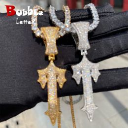 Necklaces Bubble Letter Iced Out Cross Sword Necklace for Men Real Gold Plated Hip Hop Jewellery 2022 Trend Charms