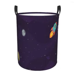 Laundry Bags Waterproof Storage Bag Space Rocket Spaceship Moon Planets Stars Household Dirty Basket Folding Bucket