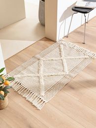 Carpets White Cotton Linen Soft Carpet Handmade Tassel Rug Living Room Bedside Floor Mat Pad Home Boho Decoration