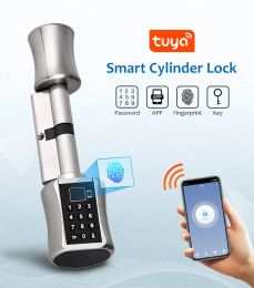 Lock TUYA APP Smart Round Copper Lock WIF Bluetooth Fingerprint Security Wireless Electronic Numeric Keypad Keyless Steel Door Lock