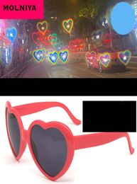 Love Heart Shape Sunglasses Women PC Frame Light Change Love Heart Lens Colourful Sun Glasses Female Red Pink Shades1792443