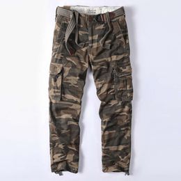 American Cotton Workwear Men's Pants, Casual Camouflage Workwear Pants, Multiple Pockets, Loose Fit, Straight Leg, Oversized Pants