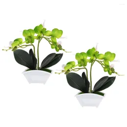 Decorative Flowers 2 Pcs Simulation Phalaenopsis Vase Artificial Plant Adornments Fake Flower Potted In Plastic Bonsai Ornaments