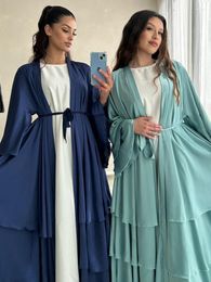 Ethnic Clothing Eid Abayas For Women Muslim Jalabiya Satin Ramadan Robe Cake Dress 2024 Caftan Party Long Dresses Vestido Largo Cardigan