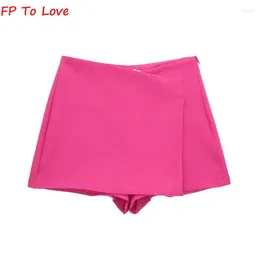 Skirts Pink Purple Mini Culottes Shorts Street Look Colourful Asymmetric Split Khaki Woman Outfit 4661515 Nice Quality