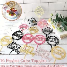 Party Supplies 10Pcs/set Multi Style Acrylic Happy Birthday Cake Topper Dessert Decoration