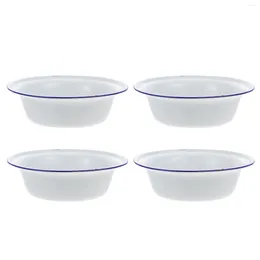 Dinnerware Sets 4 Pcs Cooker Enamel Bowl Simple Ceramics Household Enamelware White Soup Creative