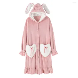 Home Clothing Winter Thick Warm Cute Cartoon Pyjamas Flannel Nightgown Women Long Hooded Bathrobe Sleepwear Girls Kawaii Homewear Nightdress