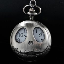 Pocket Watches Silver Halloween Theme Unisex Fashion Roman Digital Quartz Steam Punk Watch Men's Necklace Pendant With Chain Gift