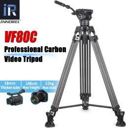 Monopods VF80C Professional Carbon Fibre Video Tripod Hydraulic Fluid Video Head For Dslr Camera Camcorder Slider 1.86m High 12kg Load