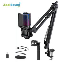 Microphones Zealsound Rgb Recording Microphone with Articulated Arm/usb Condenser Mic with Tripod for Gaming Podcasting Streaming Youtube