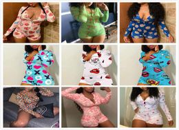 Women Jumpsuits Pants Rompers Designer Pyjama Onesies Nightwear Bodysuit Workout Button Skinny Print Vneck Short8967563