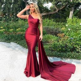 Dresses Cheap Charming Burgundy Long Sexy Mermaid Prom Dresses One Shoulder Backless Satin Formal Dress Plus Size Evening Party Gowns Robe