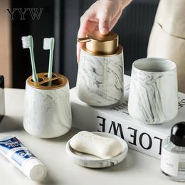 Liquid Soap Dispenser Marbling Ceramics Bathroom Set Mouth Cup Lotion Bottle Toothbrush Holder Dish Tray Shampoo Home Toiletry Washing