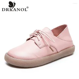 Casual Shoes DRKANOL 2024 Fashion Women Genuine Leather Spring Autumn Soft Cow-Muscle Sole Flat Comfort Loafers Pink Black