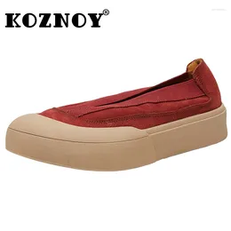 Casual Shoes Koznoy Women Autumn Leather 3cm Cow Suede Genuine Shallow Soft Soled Moccasins Summer Ethnic Elegance Luxury Flats Ladies