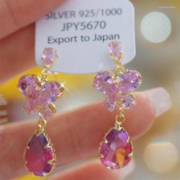 Stud Earrings Brand Design Pink Transparent Zircon Women's Fashion Luxury Bow Decor Delicate Ins Pendant 2024