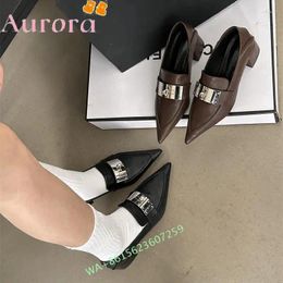 Dress Shoes 2024 Spring And Autumn Metallic Silver Buckle Black Shallow Toe Ladies Fashion Outerwear Professional Women's Pumps