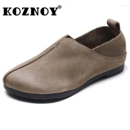 Casual Shoes Koznoy 1.5cm Cow Suede Genuine Leather Woman Elegance Luxury Flats Ladies Shallow Moccasin Comfy Soft Soled Summer Ethnic