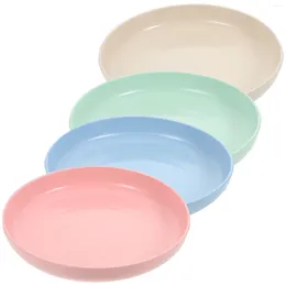 Dinnerware Sets 4pcs Home Serving Plastic Plates Wheat Fibre Round Anti-fall Dishes