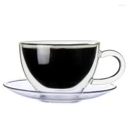 Cups Saucers 170ml Modern Simple Double-layer Glass With Handle Coffee Cup Dish Flower Tea Business Office