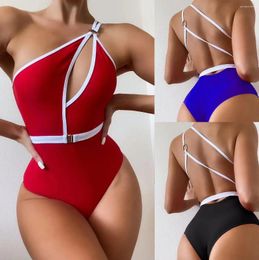 Women's Swimwear One Piece Swimsuit Women Solid Bathing Suit Halter Bodysuit Push Up Monokini Beachwear