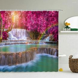 Shower Curtains Natural Forest Waterfall Scenery Curtain Bath Waterproof Polyester 3D Bathroom Decor With Hooks