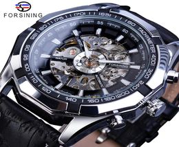 Forsining Brand Mechanical Watch Men Skeleton Steampunk Hand Wind Movement Black Genuine Leather Wrist Watches Reloj Hombre 20194073787