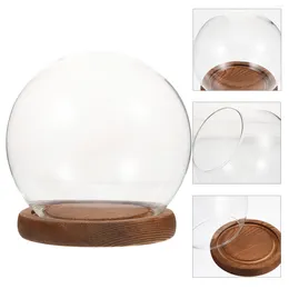 Vases 1 Set Of Clear Glass Dome Preserved Flower Terrarium With Wood Base Keepsake Display Cloche