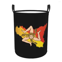 Laundry Bags Sicily Sicilia Flag Map Basket Foldable Large Clothing Storage Bin Italian Sicilian Pride Baby Hamper