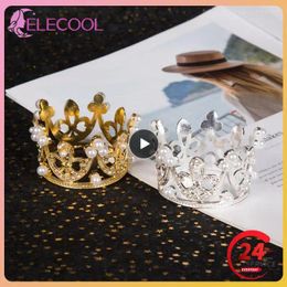 Hair Clips Mini Golden Crown Cake Topper Crystal Pearl Tiara Children Jewellery Ornaments