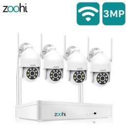 System Zoohi 3MP PTZ Security Camera System HD Horizontally Rotatable Wifi Camera Kit Sound Record Outdoor Surveillance Camera Set