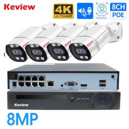 System 4k 8mp 4mp 8ch Poe Ip Surveillance Camera Security System Kit Set Ai Face Detection Audio Smart Outdoor Ip Camera Nvr Set