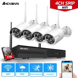 System 4CH Wireless NVR 5MP HD Outdoor Home Security Camera System CCTV Video Surveillance NVR Kit Motion Detection Wifi Camera Set P2P