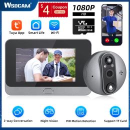 Doorbells Wsdcam Tuya WiFi Wireless Doorbell For Home 4.3Inch 1080P HD Door Peephole Camera App Night Vision Motion Detection Smart Home