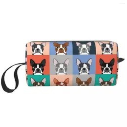 Cosmetic Bags Boston Terrier Dog Cartoon Portable Makeup Case For Travel Camping Outside Activity Toiletry Jewelry Bag