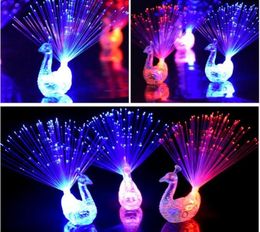 Creative Peacock LED Finger Ring Lights Beams Party Nightclub Colour Rings Optical Fibre Lamp Kids Halloween Party Supplies Peacock2919023