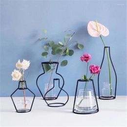 Vases 2024 Est Creative Iron Line Flower Plant Vase Stand Holder Terrarium Container Home Decor