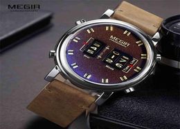 MEGIR New Top Band Watches Men Military Sport Brown Leather Quartz Wrist Watch Luxury Drum Roller relogio masculino 2137 2103292832049