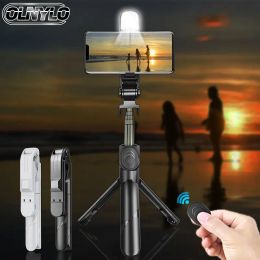 Monopods Wireless Selfie Stick Bluetooth Compatible Foldable Mini Tripod For Phone With Fill Light Shutter Remote Control For IOS Android